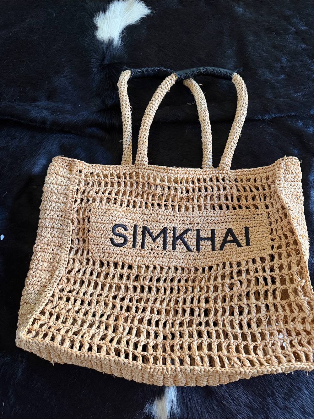 Jonathan Simkhai Woven Straw Tote Bag in Natural straw and leather handles